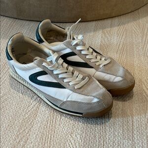 Casual White and Beige women's Sneakers with Dark Green Accents